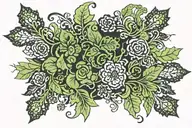 BLACK LACE CHANGE INTO GREEN FOREST CAMO  tattoo design idea