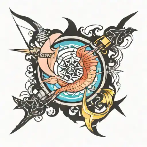 Sagittarius fishing sign Pisces tattoo design idea