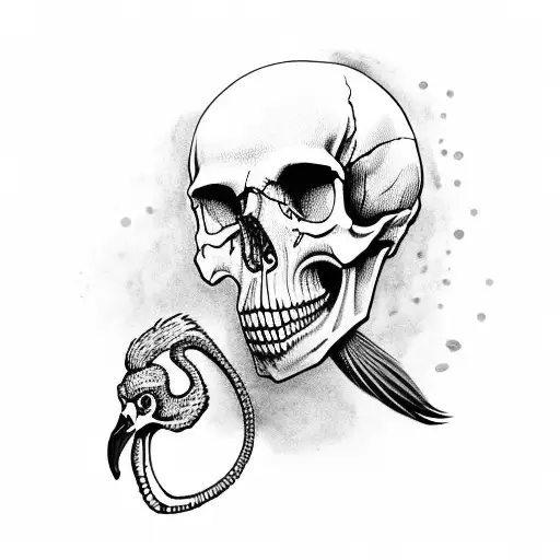 skull with flamingo on eyes tattoo design idea