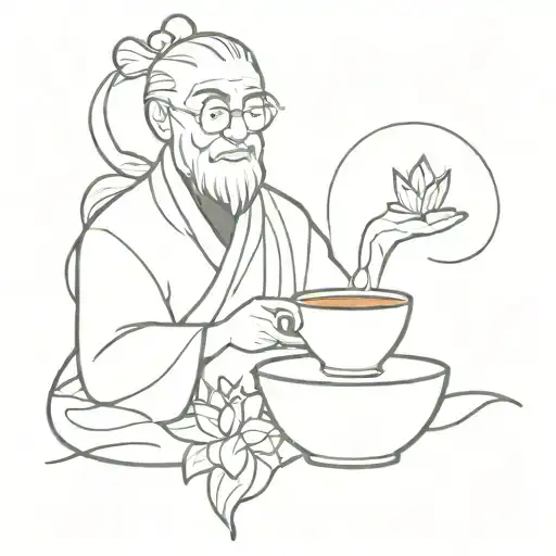 uncle Iroh inspired tattoo featuring a cup of tea with a lotus and angs glider in the back  tattoo design idea