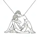 a daughter sitting on her dad's lap whiles she's swinging tattoo design idea