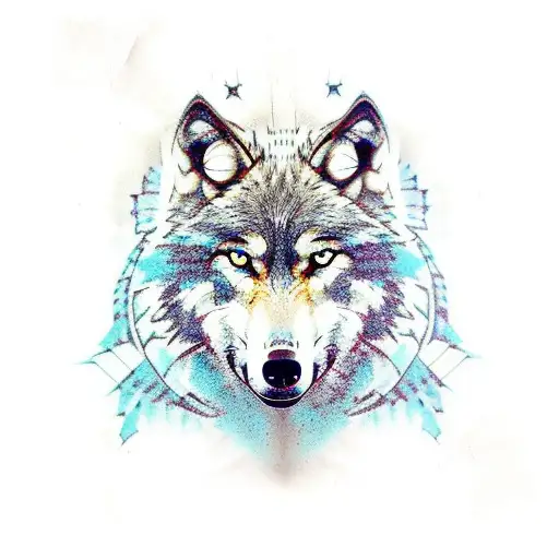 wolf on a Footprint tattoo design idea