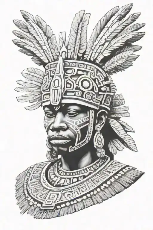 Nigerian warror aztec realistic full tattoo design idea