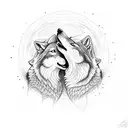 2 wolves howling at moon tattoo design idea