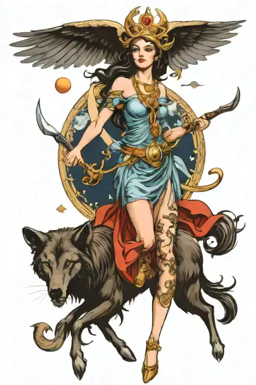 Diana is the goddess of the moon and hunting tattoo design idea