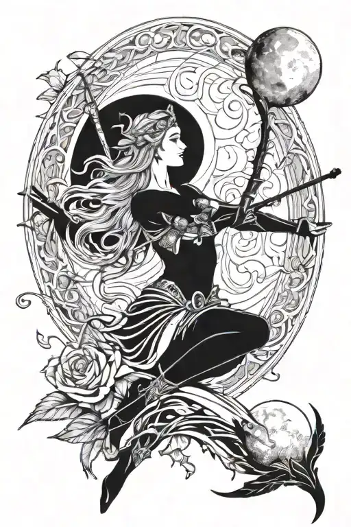 Diana is the goddess of the moon and hunting tattoo design idea