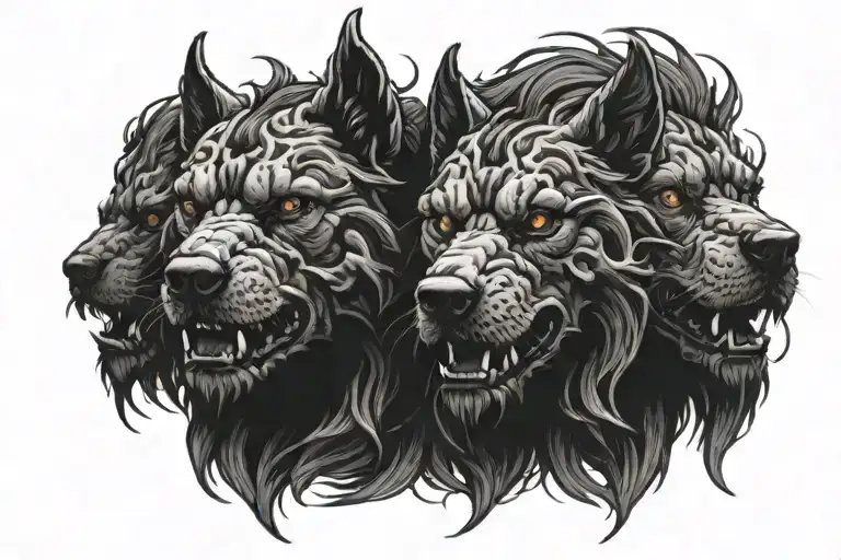 Cerberus with smoke coming out the eyes facing the same direction  tattoo design idea