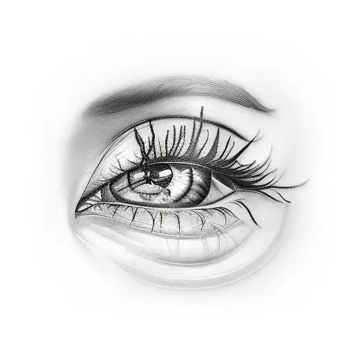 A tattoo of a woman's eyes and lips, exuding strength and allure, with subtle musical notes intertwined tattoo design idea