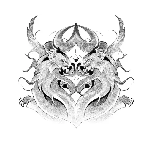 A fierce lion and dragon battling each other tattoo design idea