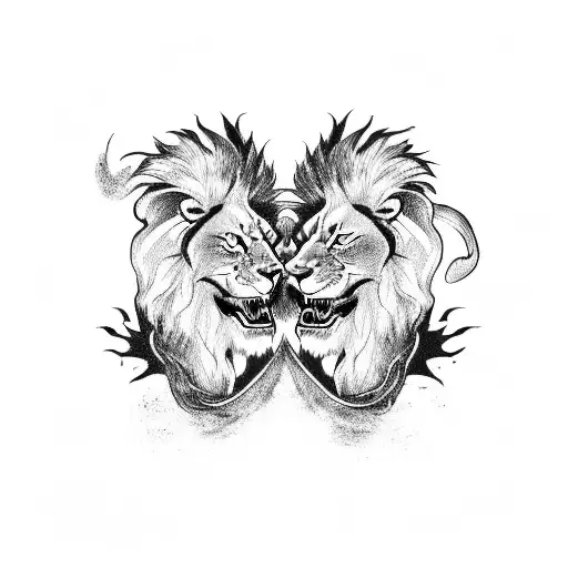 A fierce lion with a heart in its mouth and dragon battling each other tattoo design idea