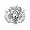 A fierce lion with a heart in its mouth and dragon battling each other tattoo design idea