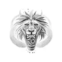 A fierce lion with a heart in its mouth and dragon battling each other tattoo design idea