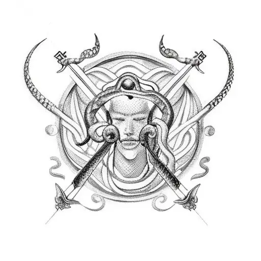 sagittarius with  snake on head tattoo design idea