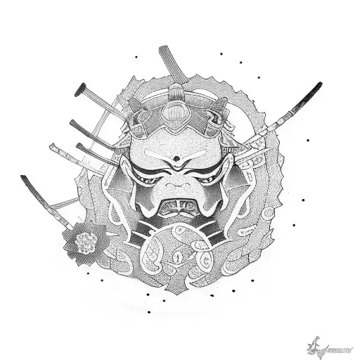 samurai and cherry tree tattoo design idea