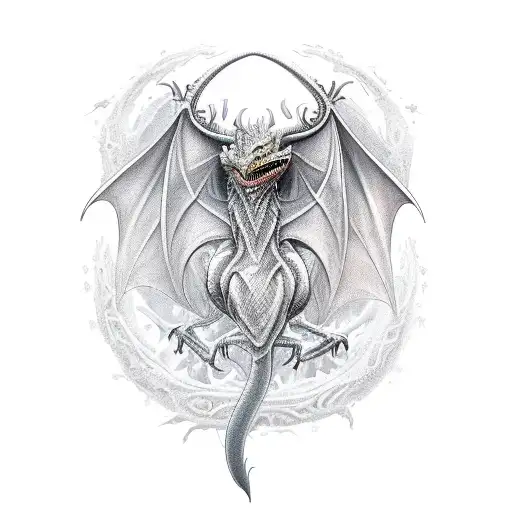 Generate a tattoo design inspired by Daenerys Targaryen's dragons from Game of Thrones. The tattoo should prominently fe tattoo design idea