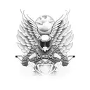 Motorbike riding with wings of angel and devil tattoo design idea