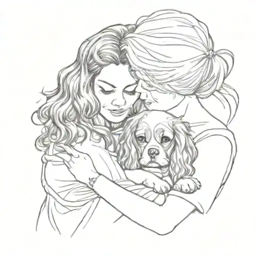 woman cuddling cavalier king charles spaniel tattoo design idea