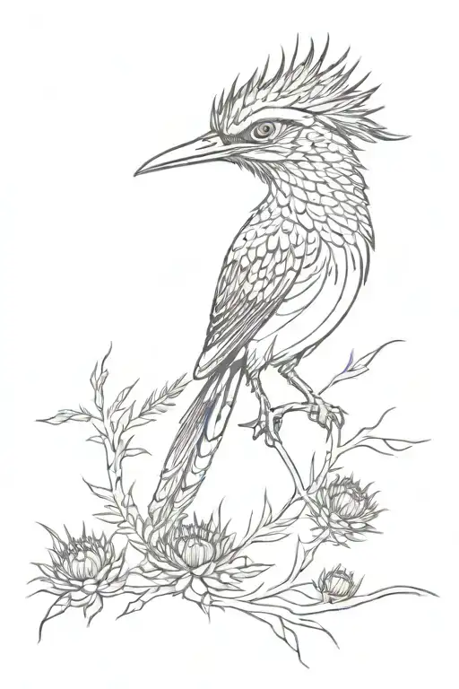 roadrunner with thistles tattoo design idea