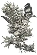roadrunner with thistles tattoo design idea