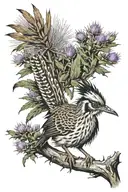 roadrunner with thistles tattoo design idea