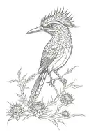 roadrunner with thistles tattoo design idea