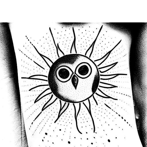 owl sun sunshine magic tattoo design idea