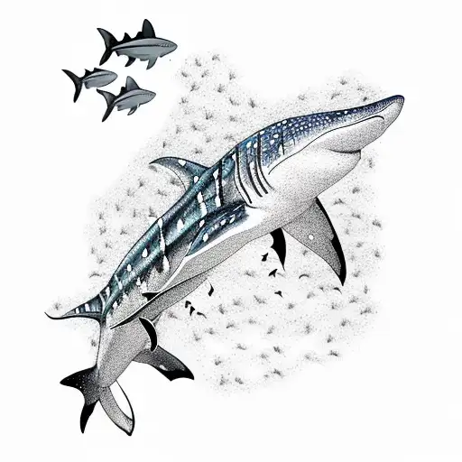 two guys scuba diving with a whaleshark tattoo design idea