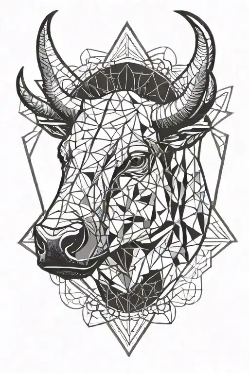 bull's head against the sun rising tattoo design idea