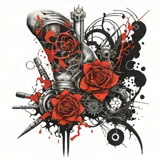 shock spring implanted into leg tattoo tattoo design idea