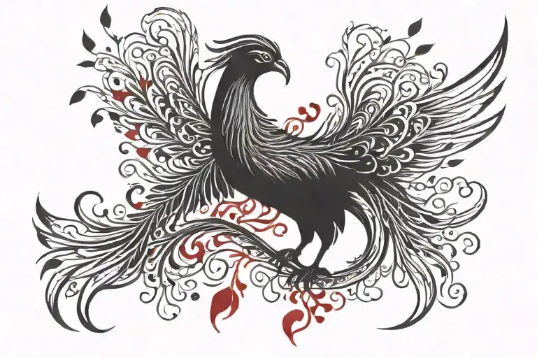 abstract phoenix with red tree of life behind tattoo design idea