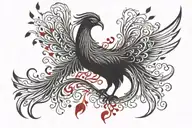 abstract phoenix with red tree of life behind tattoo design idea