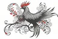 abstract phoenix with red tree of life behind tattoo design idea