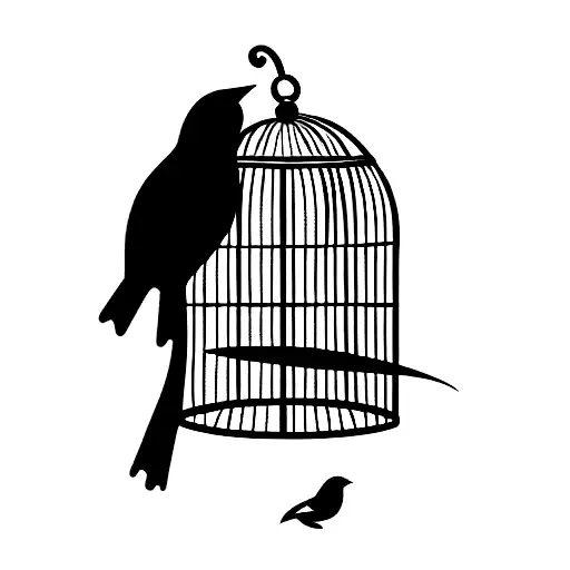 open detail birdcage with bird escaping from it tattoo design idea