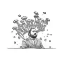 chubby Italian gangster standing with a bag of magic mushrooms a bag of cash and a bag of cannabis flower tattoo design idea