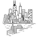 A minimalist tattoo of the Chicago skyline with a dog silhouette in the foreground tattoo design idea