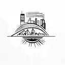 A minimalist tattoo of the Chicago skyline with a dog silhouette in the foreground tattoo design idea