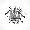 A minimalist tattoo of the Chicago skyline with a dog silhouette in the foreground tattoo design idea