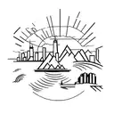 A minimalist tattoo of the Chicago skyline with a dog silhouette in the foreground tattoo design idea