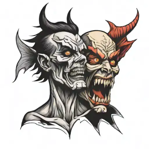 Split face - Devil and angle tattoo design idea