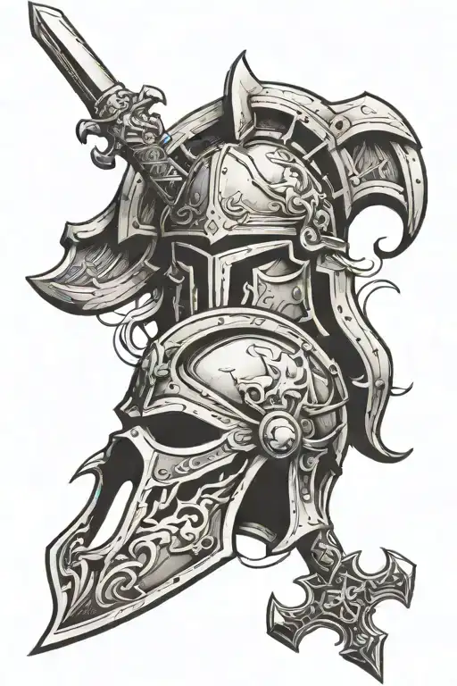 spartan war sword shield helmet cross tattoo design idea