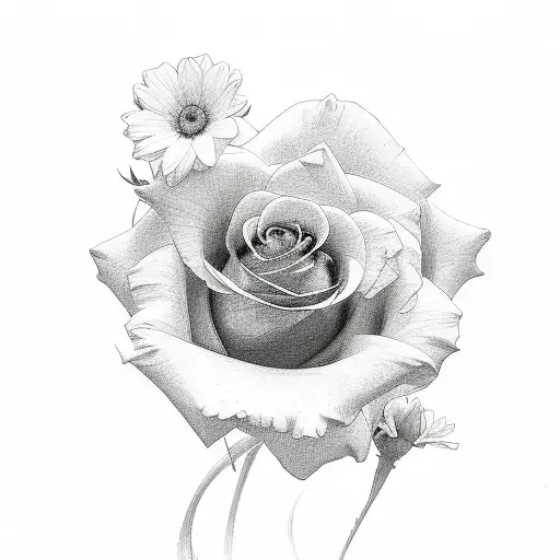 rose, 2 marigold, daisy, daffodil  tattoo design idea