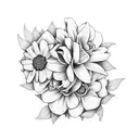 rose, marigold, daisy, daffodil  tattoo design idea