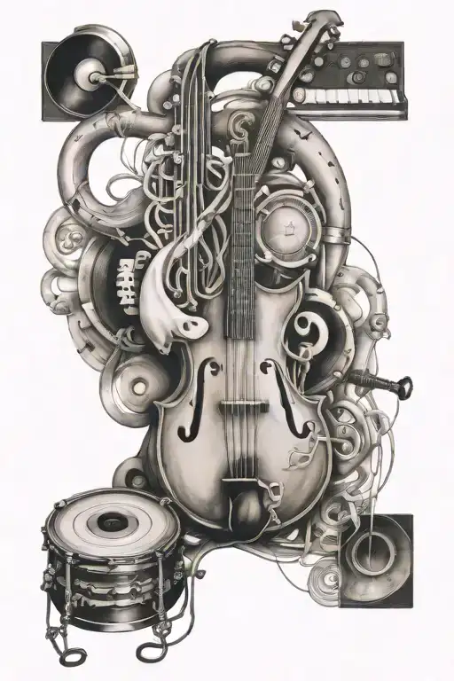 world music instruments intertwined tattoo design idea