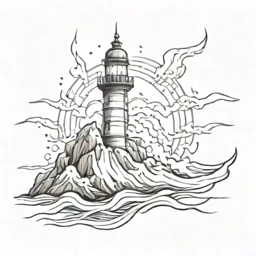 a guiding light in a chaotic storm tattoo design idea