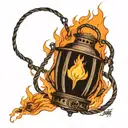 lantern engulfed in flames tattoo design idea