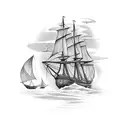 old sail ships tattoo design idea