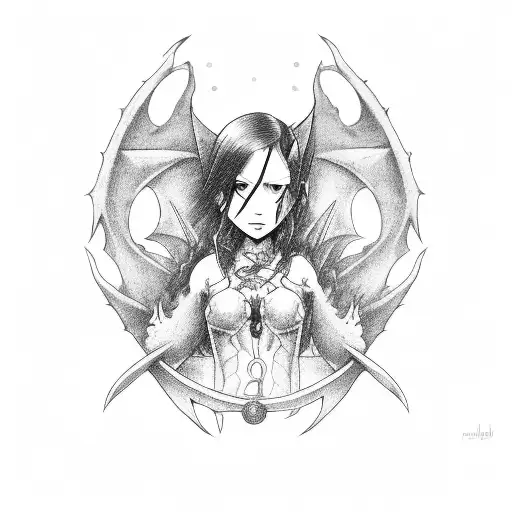 Dragon and red-haired girl pirate with him tattoo design idea