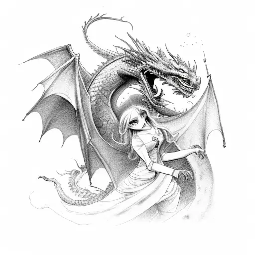 Dragon and red-haired girl pirate with him tattoo design idea