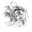 Dragon and red-haired girl pirate with him tattoo design idea