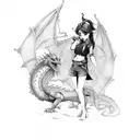 Dragon and red-haired girl pirate with him tattoo design idea